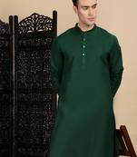 Bottle green cotton solid kurta pajama for mens