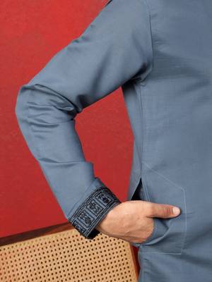 Cotton silk beaded motifs grey kurta 4