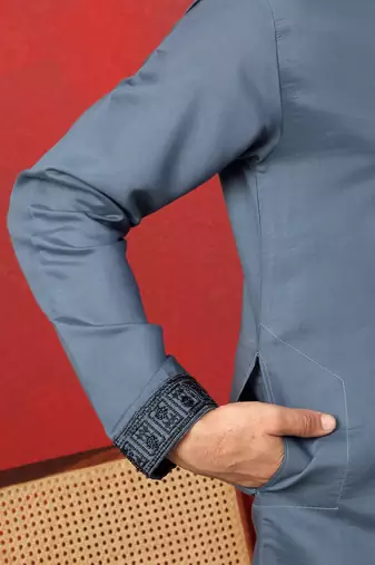 Cotton silk beaded motifs grey kurta