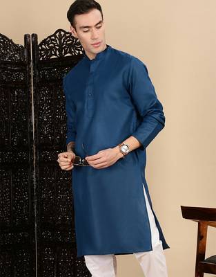 Blue cotton solid kurta pajama for mens 1