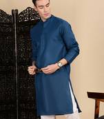 Blue cotton solid kurta pajama for mens