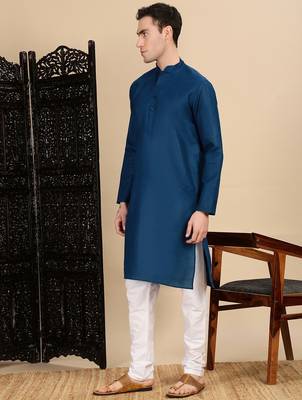 Blue cotton solid kurta pajama for mens 2