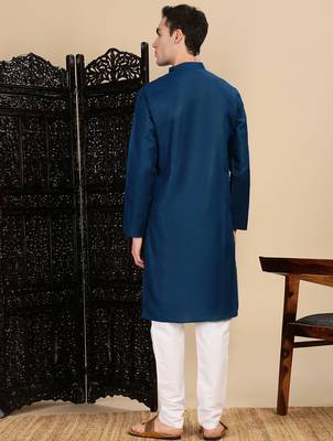 Blue cotton solid kurta pajama for mens 4