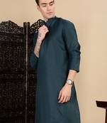 Denim blue cotton solid kurta pajama for mens