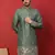 Thread & zari embroidered cotton silk green kurta