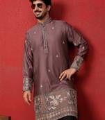 Thread & zari embroidered cotton silk mauve kurta