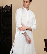 White cotton solid kurta pajama for mens