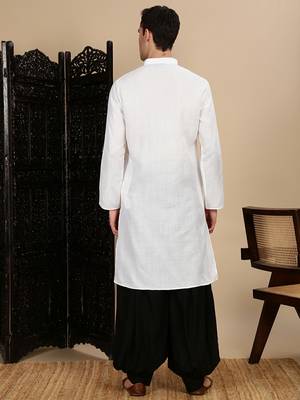 White cotton solid kurta pajama for mens 4