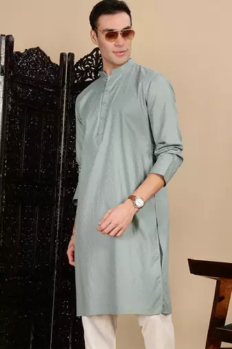 sea green cotton textured kurta pajama for mens
