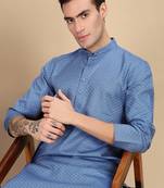 Blue cotton textured kurta pajama for mens