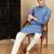 Blue cotton textured kurta pajama for mens