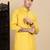 yellow cotton textured kurta pajama for mens