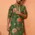 Silk yoke design floral mirror work green kurta
