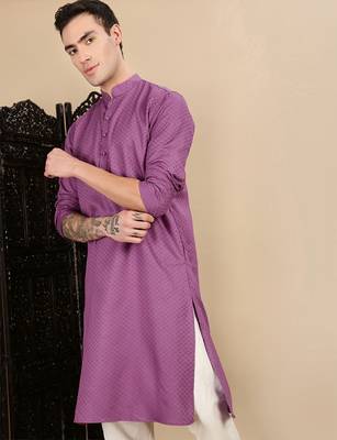 Mauve cotton textured kurta pajama for mens 1