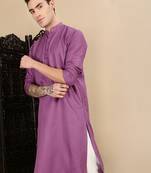 Mauve cotton textured kurta pajama for mens