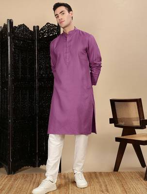 Mauve cotton textured kurta pajama for mens 2