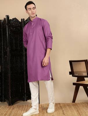 Mauve cotton textured kurta pajama for mens 3