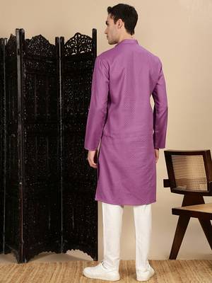 Mauve cotton textured kurta pajama for mens 4