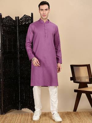 Mauve cotton textured kurta pajama for mens 5