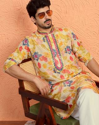 Silk yoke design floral mirror work Multcolor kurta 1