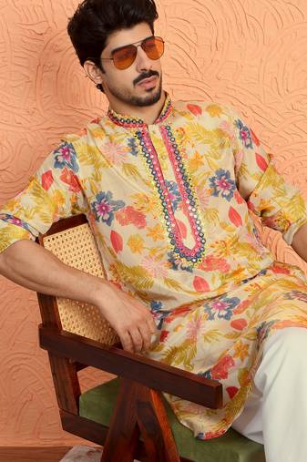 Silk yoke design floral mirror work Multcolor kurta