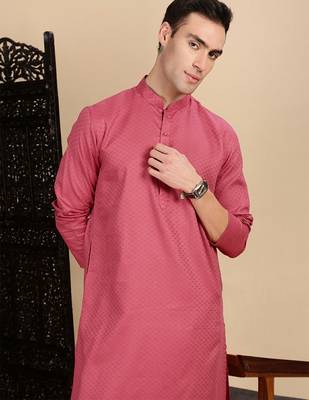 Pink cotton textured kurta pajama for mens 1