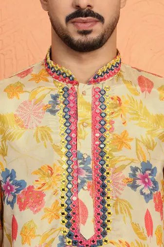 Silk yoke design floral mirror work Multcolor kurta