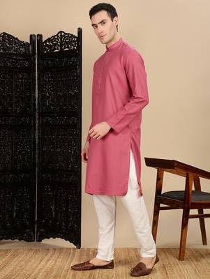 Pink cotton textured kurta pajama for mens 2
