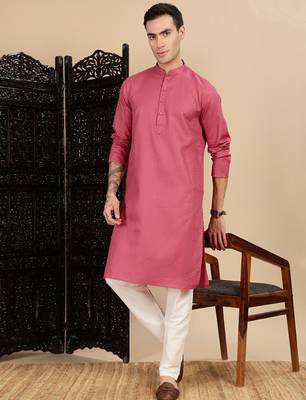 Pink cotton textured kurta pajama for mens 3