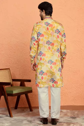 Silk yoke design floral mirror work Multcolor kurta