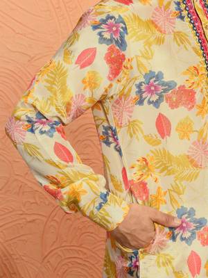 Silk yoke design floral mirror work Multcolor kurta 4