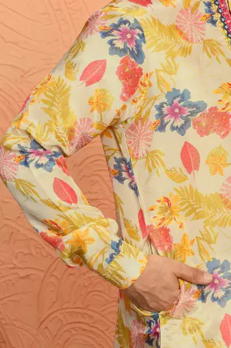 Silk yoke design floral mirror work Multcolor kurta