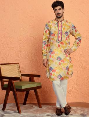 Silk yoke design floral mirror work Multcolor kurta 5