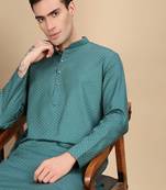Green cotton textured kurta pajama for mens