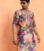 Silk yoke design floral mirror work purple kurta