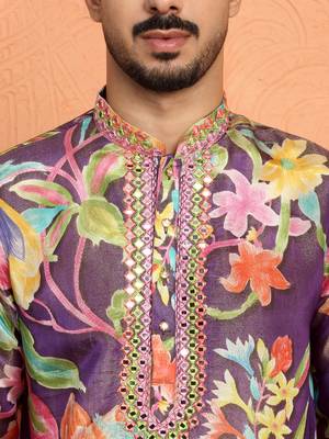 Silk yoke design floral mirror work purple kurta 2