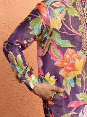 Silk yoke design floral mirror work purple kurta 4