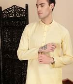 Beige cotton textured kurta pajama for mens
