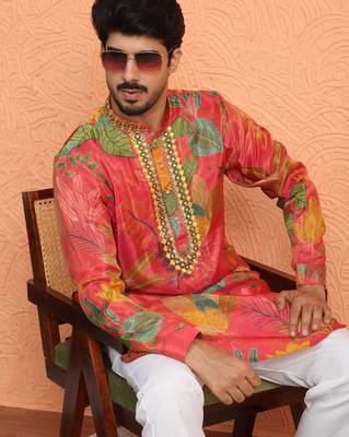 Silk yoke design floral mirror work maroon kurta 1