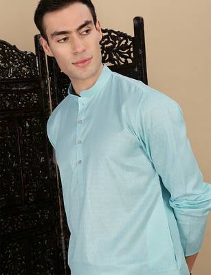 Blue cotton textured kurta pajama for mens 1