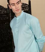 Blue cotton textured kurta pajama for mens