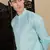 Blue cotton textured kurta pajama for mens