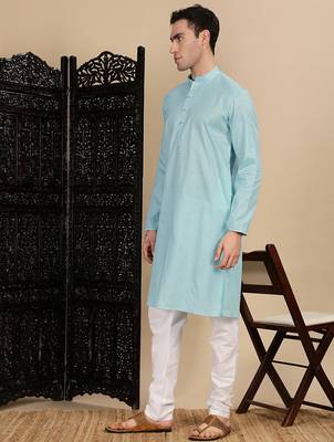 Blue cotton textured kurta pajama for mens 3