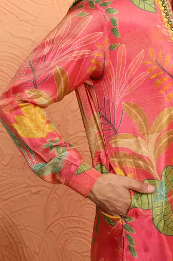 Silk yoke design floral mirror work maroon kurta