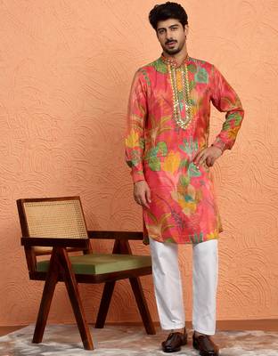 Silk yoke design floral mirror work maroon kurta 5