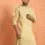 Mirror & thread embroidered cotton silk yellow kurta