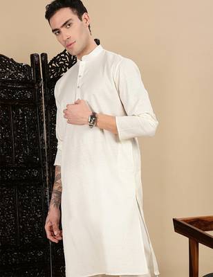 Cream cotton textured kurta pajama for mens 1