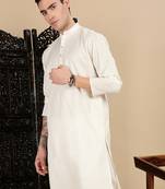 Cream cotton textured kurta pajama for mens