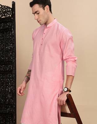 Light pink cotton textured kurta pajama for mens 1
