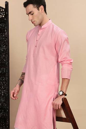 Light pink cotton textured kurta pajama for mens